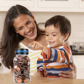 Coin Piggy Bank Saving Jar, Winnsty Digital Coin Counter with LCD Display Large Capacity Money Saving Box for All US Coins (Blue)