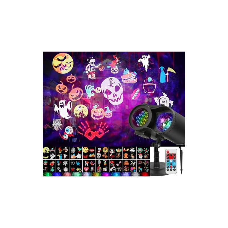 Purplecrystal Proyector Luces LED Navidad Halloween Exterior 64 Patrones