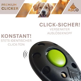 ASCO ASCO-04PA Premium Clicker, Dog and Cat Clicker for Professional Clicker Training with Stretch Bracelet, Blue