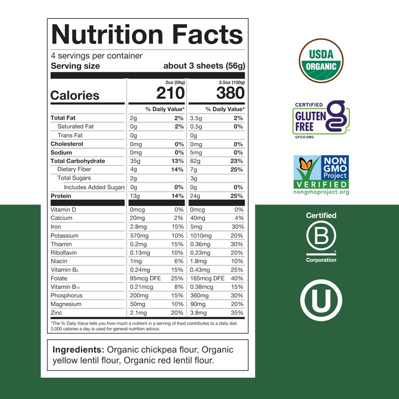 Chickapea Organic Chickpea Pasta - Lasagna - 8 oz (Pack