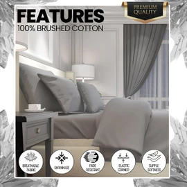 OLIVIA ROCCO Flannelette Fitted Sheets Super Soft Brushed Cotton Bed Sheet Thermal Warm Cosy Breathable Hypoallergenic Extra Deep Luxury Bedding, GREY DOUBLE