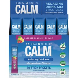 Natural Vitality Calm, Magnesium Citrate Supplement, Anti-stress Drink Mix Powder - Gluten Free, Vegan, & Non-gmo, Raspberry Lemon, 0.12 Oz, 30 Packets, Natural Vitality, MINERAL_SUPPLEMENT, Frambuesa