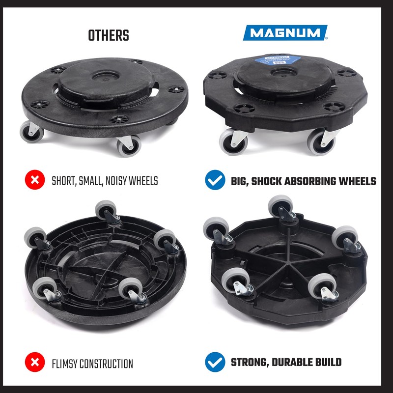 Magnum Tool Trash Can Dolly with Wheels, Heavy Duty Universal