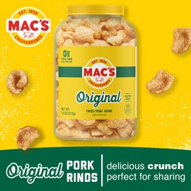 Mac's Original Fried Pork Skins - Original Flavored Chicharrones Pork Rinds - Low Carb, Gluten-Free, Keto-Friendly Snack- 7.5oz (6-Pack)