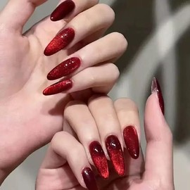 Handmade Nail Tip, Oval, Medium, Long, False Nails, Rhinestones, Popular, Cute, Simple, Fashion, 24 Pieces, All Sizes, Japanese, Brides, Shiny, Wedding Nail Tips, Suitable for Various Nail Sizes