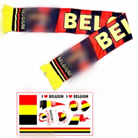 iNszkoos Belgium Football Fans Scarf Belgium National Team Soccer Cheer Fans Scarf Football Team Supporter Scarf with Tattoo Stickers National Football HD Knit Scarf for World Cup Sporting Events