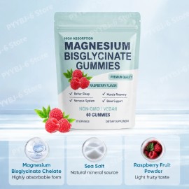 Magnesium Bisglycinate Gummies, High Absorption, Vegan Raspberry Flavor, 60 Count, Non-GMO & Gluten-Free