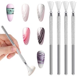 MBAIYO 4 Pcs 7 Pin Nail Liner Art Brush, Stainless Steel Stripe Lines Nail Art Tool Pen Ultra-fine Bendable Pin Nail Manicure Tool Modeling Brush for Nail Gel Art Line Drawing Painting