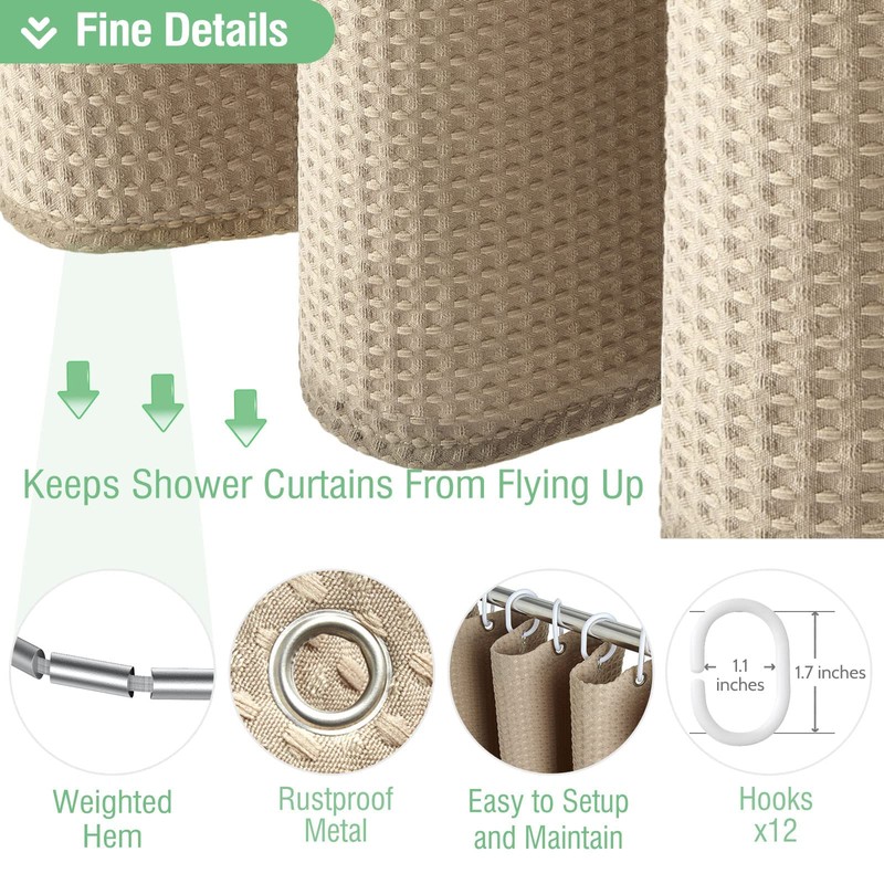 Dynamene Extra Long Shower Curtain,96 Inch Long Waffle Weave Heavy