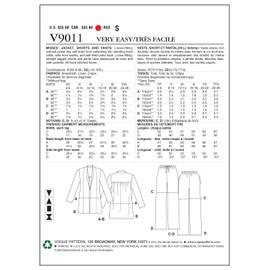 Vogue Patterns V9011 Misses' Jacket, Shorts and Pants Sewing Template, Size ZZ (LRG-XLG-XXL)