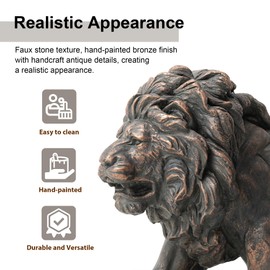 Glitzhome Guardian Walking Lion Garden Statue MGO Outdoor Decoration, 24.5" L, Bronze