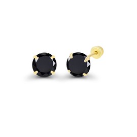 Solid 14K Yellow Gold 4mm Round Natural Black Onyx Birthstone Solitaire Ball Screw Back Stud Earring