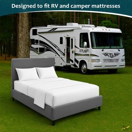Shreem Linen Luxury 4 Piece Microfiber RV Sheet Set, Deep Pocket Fits Up to 10 inch, Soft, Wrinkle-Resistant, Camper, Travel Trailer Bedding, Bunk 28x75, White