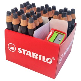 STABILO MARKdry - Whiteboard and Flipchart Marker Pencil - Classpack of 30 - Black with 2 Sharpeners