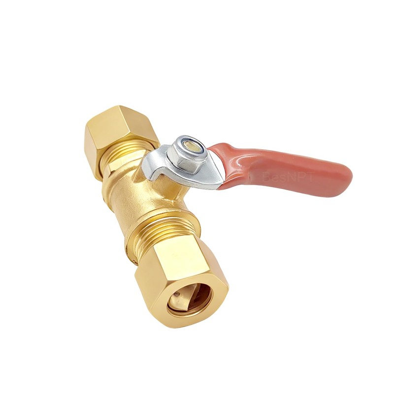 BesNPT 2Pcs Brass Mini Ball Valve Shut Off Switch, 3/8"