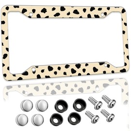 Beige Polka Dots License Plate Frame Cute Funny Aluminum License Plate Holder Car Tags Decorative Car Accessories with Screws for Women Men Fit Standard Us Canada Vehicles 12.3x6.3 inch