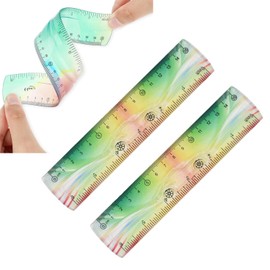WADY 2 Pieces Flexible Ruler, Flexible Ruler Plastic Ruler Shatterproof Straight Edge Ruler 15/30cm Soft Bendable Ruler for School Classroom Office Kids & Adults (Colorful, 6inch+12inch)
