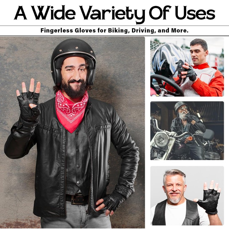 Hugger Men's Water Resistant Gel-Padded Palm Fingerless Motorcycle Glove 3X-Large