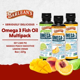 Barlean's Barlean's Omega 3 Fish Oil Liquid Supplement Pack of 3, EPA and DHA Fatty Acid, Smoothie Flavored for Brain, Joint, and Heart Health, Includes Key Lime Pie, Lemon Crme and Mango Peach Flavors, 8 oz