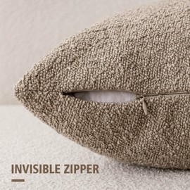 Foindtower Pack of 2, Decorative Textured Boucle Throw Pillow Covers Neutral Accent Solid Pillow Cases Soft Couch Cushion Case for Chair Sofa Bedroom Living Room Home Decor 22x22 Inch Light Khaki Tan