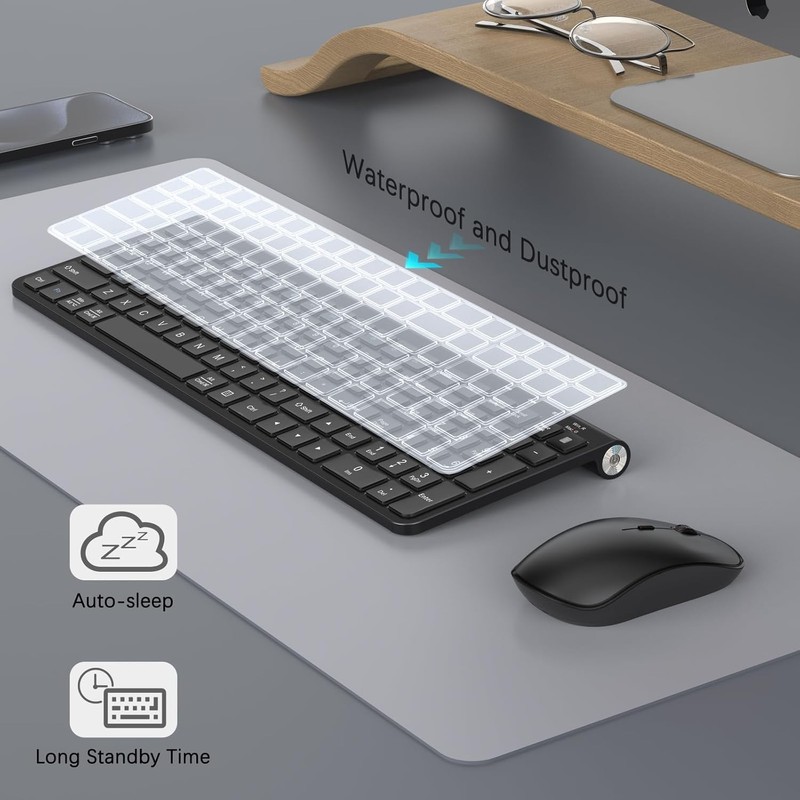 JOYACCESS Upgraded 2.4GHz Wireless Keyboard Mouse Combo, Ergonomic and Dustproof