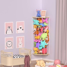 Webtrylics Corner Stuffed Animal Organizer Storage, Wooden Stuffed Animal Holder,Plushie Toys Net with 42-71inch Length,Wall Mounted Stuffed Animal Storage for Nursery,Bedroom