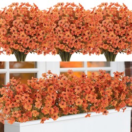 Fall Artificial Flowers for Outdoors, 16 Bundles Silk Fake Mums Autumn UV Resistant Faux Plants for Planter Hanging Basket Outside Window Box Porch Patio Garden Home Fall Decorations
