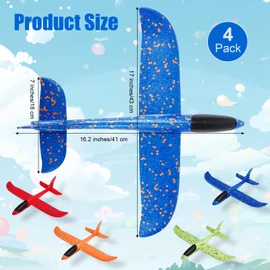 PUREZON Foam Airplane Toy, 4 Pack, 17 Inch, 4 Colors