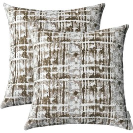 TIDWIACE Set of 2 Brown Cushion Covers 40 x 40, Decorative Pillow Covers 40 cm x 40 cm, Linen Cushions Checker Farmhouse Decorations for Party,White Brown