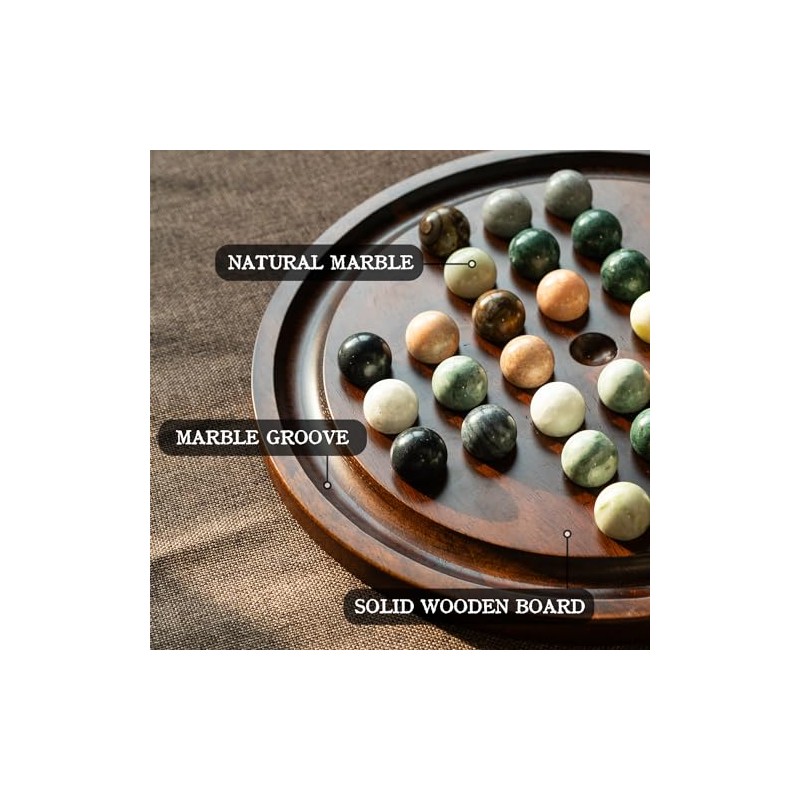 Deluxe Solitaire Game Set: 12.6'' Solid Wooden Board, 32 Natural