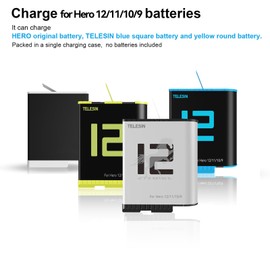 TELESIN Enduro Battery Charger for GoPro 12 11 10 9, Pocket Size with Smart Power Indicator Side Charging Port for Go Pro Enduro Batteries Hero 12 11 10 9 Original Charge Accessories