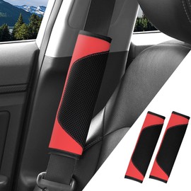 Couslcd 2 Pack Leather Mesh Universal Seatbelt Shoulder Strap Protector,Car Seat Belt Pads Cover, Soft Harness Pad Safety Belt Cover for Comfortable Driving, Car Interior Accessories (Red)
