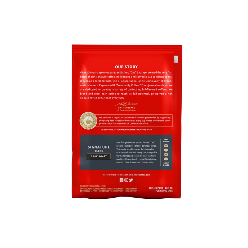 Community Coffee Signature Blend, Dark Roast Pre-Measured Coffee Packs, 2.5