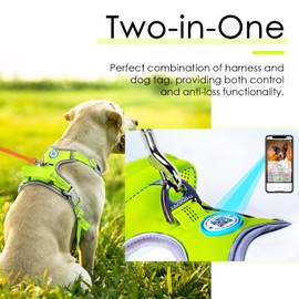 ThinkPet No Pull Harness Breathable Sport Harness with QR Code Dog Tag Reflective Dog Harnesses Smart ID Tagwith Handle Adjustable for Medium Large Dogs Back/Front Clip for Easy Control M Green