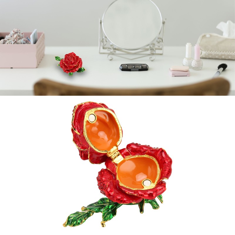Trinket Box Rose Shape Exquisite Elegant Shiny Jewelry Rings Storage