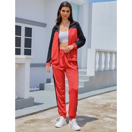 Marvmys Womens Sweatsuit 2 Piece Set Full Zip-Up Jackets Tracksuit 2 Piece Outfits Jogger Sets Red XXL