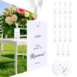 15 Pack Reserved Signs for Wedding Chairs Ribbon,This Row is Reserved Hanging Reserved Seating Signs for Church pews for Wedding Ceremony Party Event (White B)