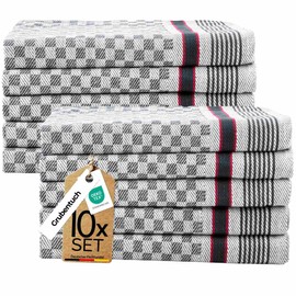 Sterzbachs 100% Cotton Kitchen Towels, 45 x 70 cm, Set of 10, 220 GSM, High-Quality Tea Towels, Dish Towels, Dishcloths, Super Absorbent and Sustainable Checked - Pro Grey