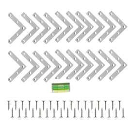 24 PCS Angle Brackets Corner Bracket for Wood, Flat Corner Repair Brackets Braces Plates, L Bracket for Wood with 100 Screws for Fixing and Repairing Furniture, Tables, Windows and Cabinets, 60mm
