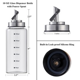 Verdental 10 oz Glass Olive Oil Dispenser Bottle for Kitchen Stainless Steel Cruet Pourer Spout for Oil Vinegar Coffee Syrup Soy Sauce Other Liquids with Non-slip Silicone Ring and Labels (300ml)