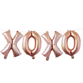 16 Inches XOXO Balloons Hanging Banner Decorations, Rose Gold Aluminum Foil Letter Balloons for Valentines Day, Anniversary, Wedding, Engagement, Proposal, Bachelorette Bridal Shower Party Supplies