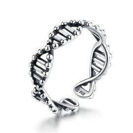 BISAER 925 Sterling Silver DNA Ring Chemistry Science Molecule Twist Rope Helix Band Creative Gift Silver Finger Band DNA Helix Band Finger Ring with Adjustable