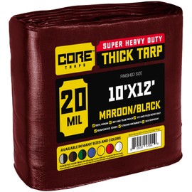Core Tarps Extreme Heavy Duty 20 Mil Tarp Cover, Waterproof, UV Resistant, Rip and Tear Proof, Poly Tarpaulin with Reinforced Edges for Roof, Camping, Patio, Pool, Boat (Maroon/Black 10′ X 12′)