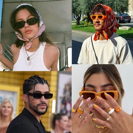 ADE WU Rectangle Sunglasses for Women Men Retro 90s Sunglasses Trendy Black Tortoise Shell Glasses Y2K (Black/Orange)