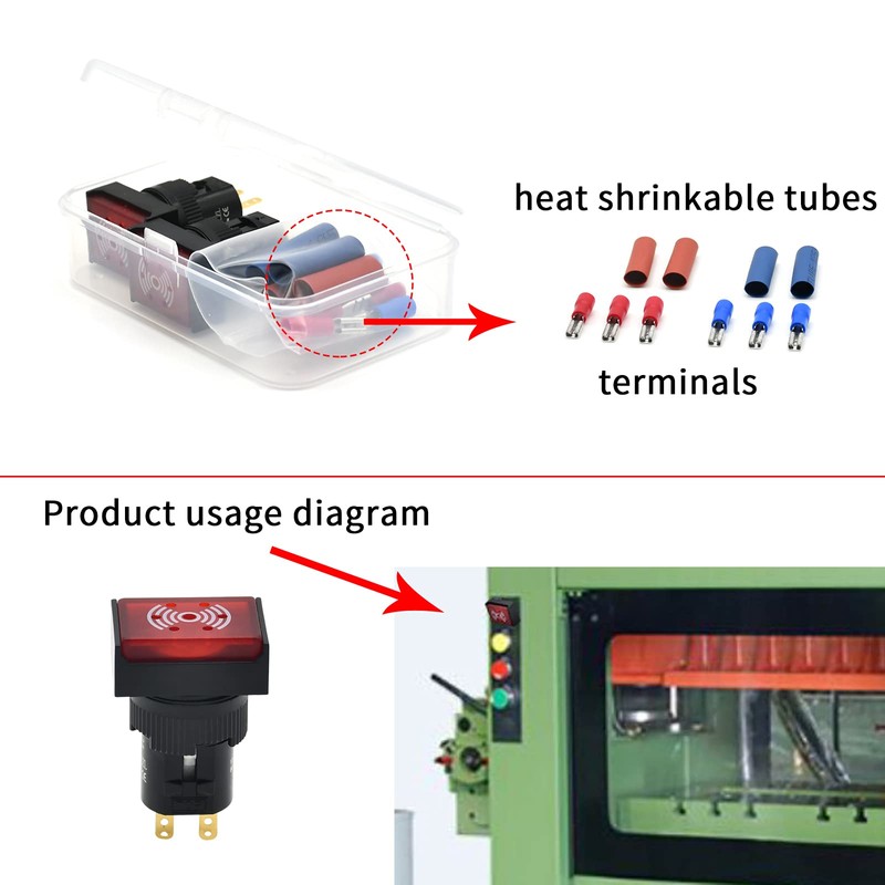 16mm Buzzer 12VDC Rectangle Red with Indicator Light LED 5/8"