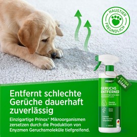 PRINOX® Geruchsneutralisierer 580 ml - Enzymreiniger Konzentrat - Geruchsentferner gegen alle Gerüche, wie Katzenurin Geruch auf Sofa, Sessel, Matratze, Auto, Matratze