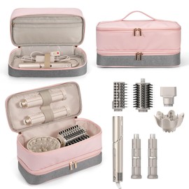 Travel Carrying Case for Shark Flexstyle FlexFusion Revlon Hair Dryer Airwrap, Portable Double Layer Shark Hair Tools Storage Organizer Bag for Airwrap Styler and Attachments, Pink Gray-Bag Only