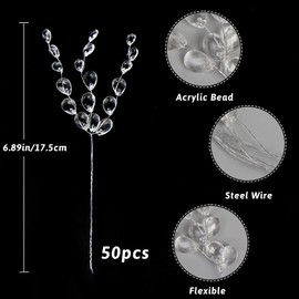 CCINEE 50pcs Acrylic Bead Drop Stems Flower Bouquet Crystal Bud Branches Flower Twig Pick for Wedding Home Decoration Floral Decor Craft Supply …