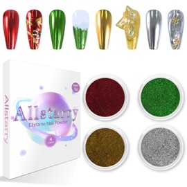 Allstarry Chrome Nail Powder 4 Colors Metallic Mirror Effect Pigment Chrome Iridescent Nail Glitter Magic Unicorn Glitter Dust Kit for Gel Polish Nail Art Decoration Resin Craft, Festivals