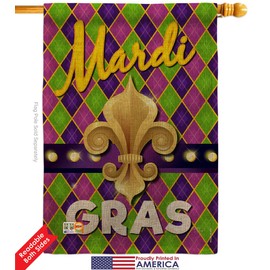 Mardi Gras Fleur De Lys House Flags Pack Springtime Carnival Festival Masquerade Celebration Season Holiday French USA Embroidery Small Decorative Gift Yard Banner Double-Sided Made In 28 X 40